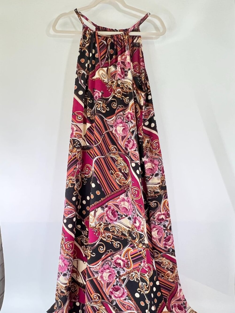 Mlle Gabrielle Womens 2X Maxi Dress Baroque Floral Paisley Gold Chain Jewelry
